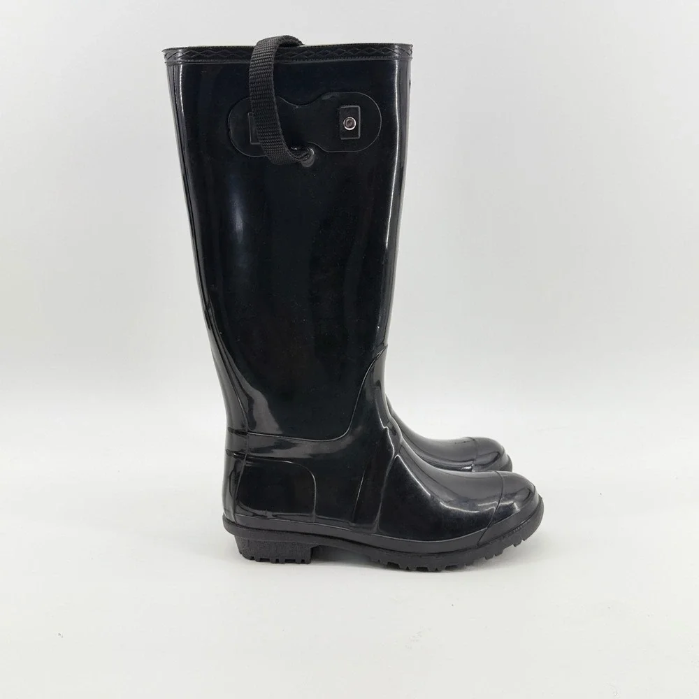 Itasca Womens Black Glossy Waterproof Rubber Rain Boots Size 9 Tall Utility